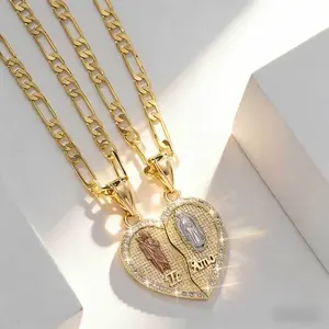 2PC stylish and simple VirginMary & St. Jude pendant necklace, couple necklace, Valentine's Day giftwith the best wishes gift box, copper inlaid with 3A, suitable for giftgiving, daily festival wear and prayer