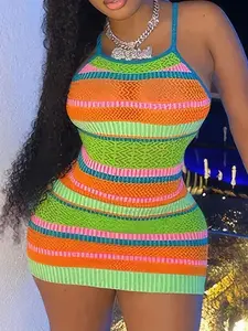 Multicolor Block Spaghetti Straps Mini Dress Casual Fit
