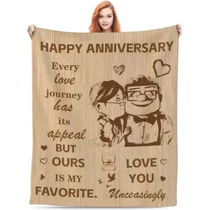 Wedding Blanket for Wife Husband, Romantic Anniversary Marriage Gifts for Her Him Women Men Couple, Happy Anniversary Blanket for Girlfriend Boyfriend Gifts 60"X 50"