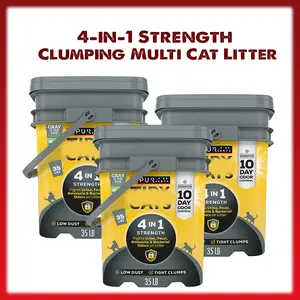 3 Pack 4-in-1 Strength Clumping Cat Litter for Multi-Cat Homes, Scented Odor Control Formula, Low-Mess Scoopable Litter, 35 lb