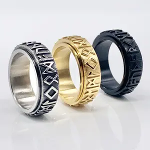 Spinner Ring Vikings, Fidget Ring Runic Alphabet Band, Elder Futhark Spin Ring Rotating, Meditation Ring gift for Him for Her