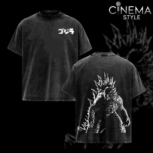 Godzilla Acid-Washed Cotton T-Shirt, Vintage Graphic Tee for Fans of the Series Godzilla, Top Streetwear Cotton Design for Men and Women, Unisex T-Shirt Hot