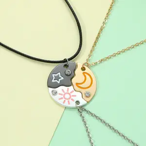 Interlock Soul Necklace Set for BFF and Family - Sun Moon Star Pendants Connect to Circle - 3 Piece necklace，Best friend necklace，Family necklace