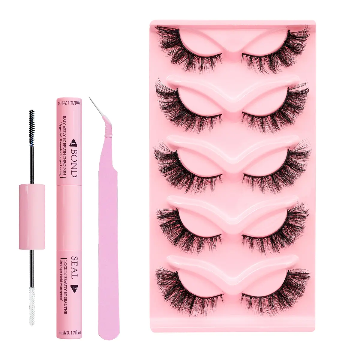X02Fox Eyes 5 Pairs Mixed Colour False Eyelash Set, Eyelash Glue, Eyelash Tweezers, Beginner's Tool, Cat Eye Effect False Eyelashes, Natural Volume Eye Makeup Striped Eyelashes for Women and Girls. manga lash v eyes lashes cheap  lashes