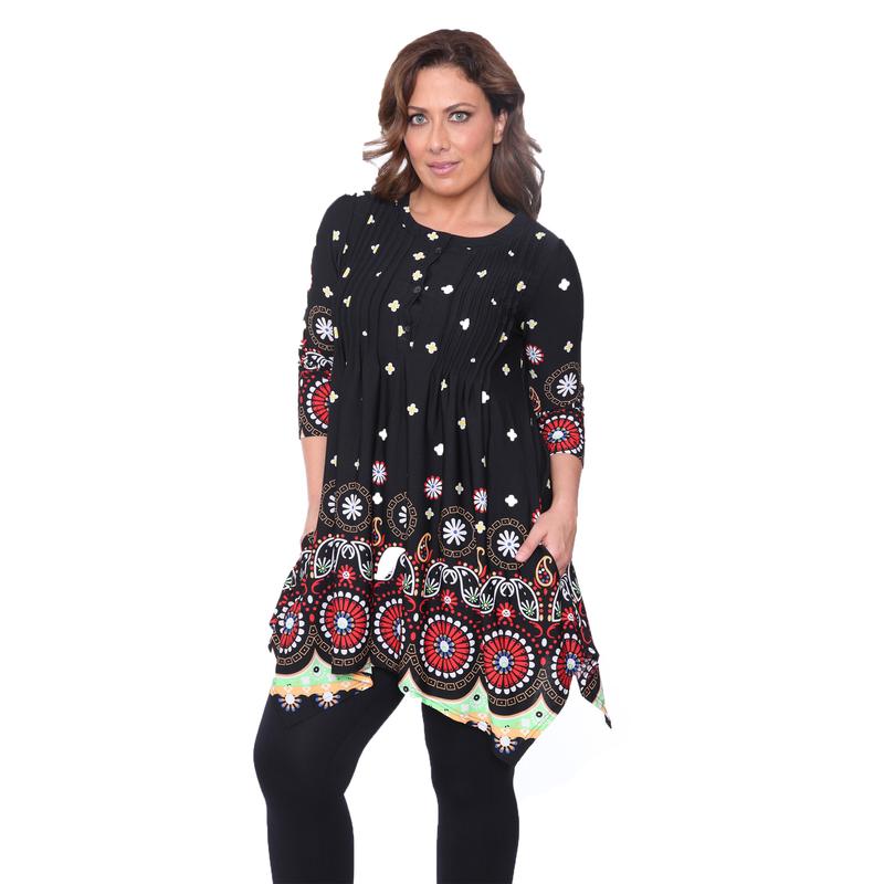 White Mark Women's Plus Size Pleated Tunic Top Casual Womenswear