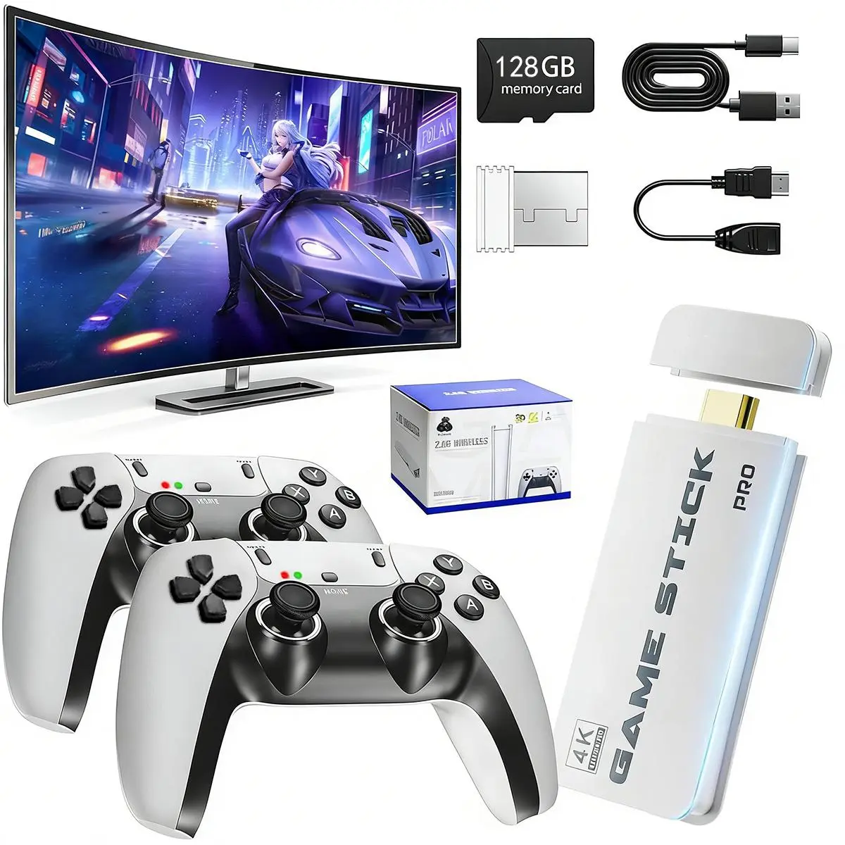 2026 New Retro Gaming Console, Retro Game Stick Pro with 23 emulators and classic games, 4K HDMI plug-and-play, dual 2.4 GHz wireless controllers, 128 GB video game console—great gift