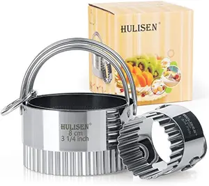 HULISEN Biscuit Cutter Set (3 Pieces/Set), Round Cookies Cutter with Handle, Professional Baking Dough Tools (Wave)
