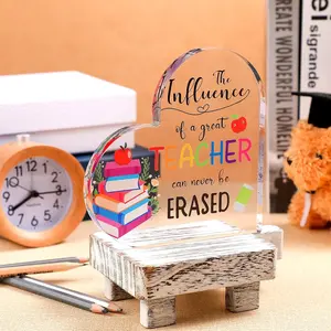 Teacher Appreciation Gift - Waterproof Acrylic Keepsake Sign for Women, Classroom/Office Decor - Glossy Motivational Plaque "The Influence of a Great Teacher Can Never Be Erased" letter pattern decorative ornament