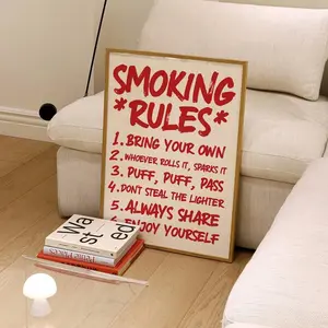 Trendy College Apartment Print, Red Aesthetic Prints, Dorm Room Wall Art, House Rules , Funny Stoner Poster Gift, Cool Girl Prints Poster No Frame 9