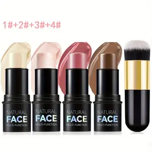 4 Pcs Cream Blush Contour Highlighter Stick for Cheeks Eyes Lips Lightweight Dewy Finish Blush Stick Waterproof Long Lasting Contour Stick Trio Wand Face Makeup Set for Girls and Women
