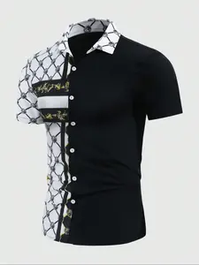 Men's Regular Fit Patchwork Plaid Print Casual Golf Polo Shirt, Casual Short Sleeve Collared Top for Summer, Fashion Men's Clothes for Daily Wear, Tropical