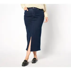 Denim & Co. Regular Indigo Easy Stretch Denim Midi Skirt