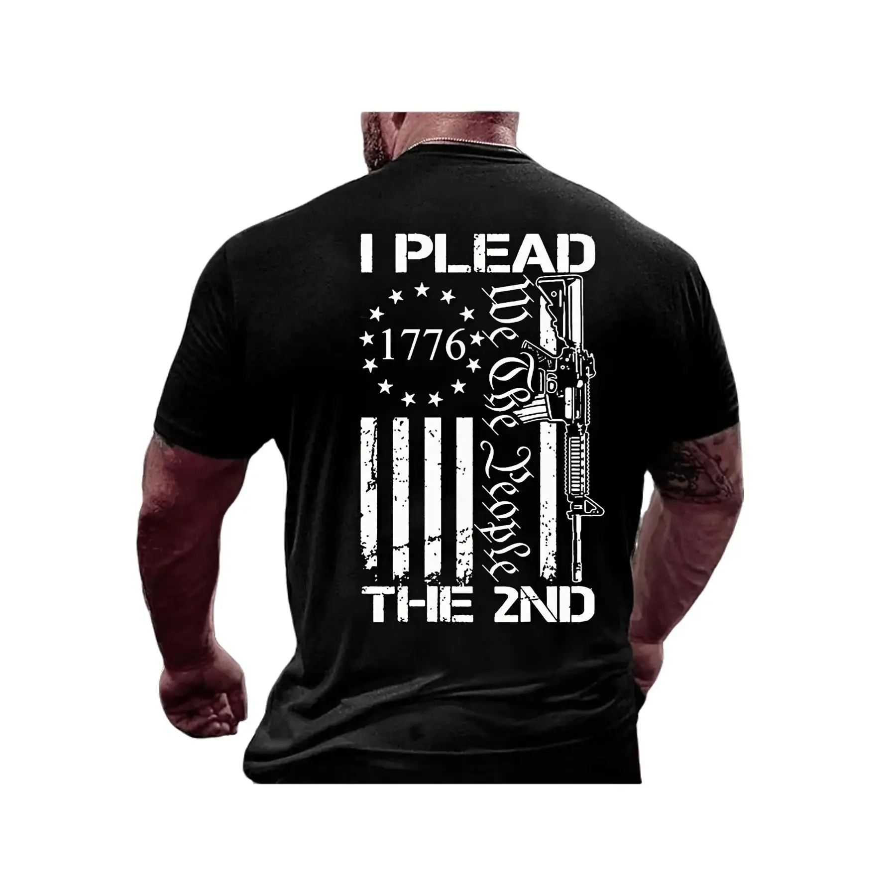 Men's 1776 Patriotic T-Shirt with 2nd Amendment Firearm Graphic, Classic Fit Breathable Shortsleeve Top for Daily Wear
