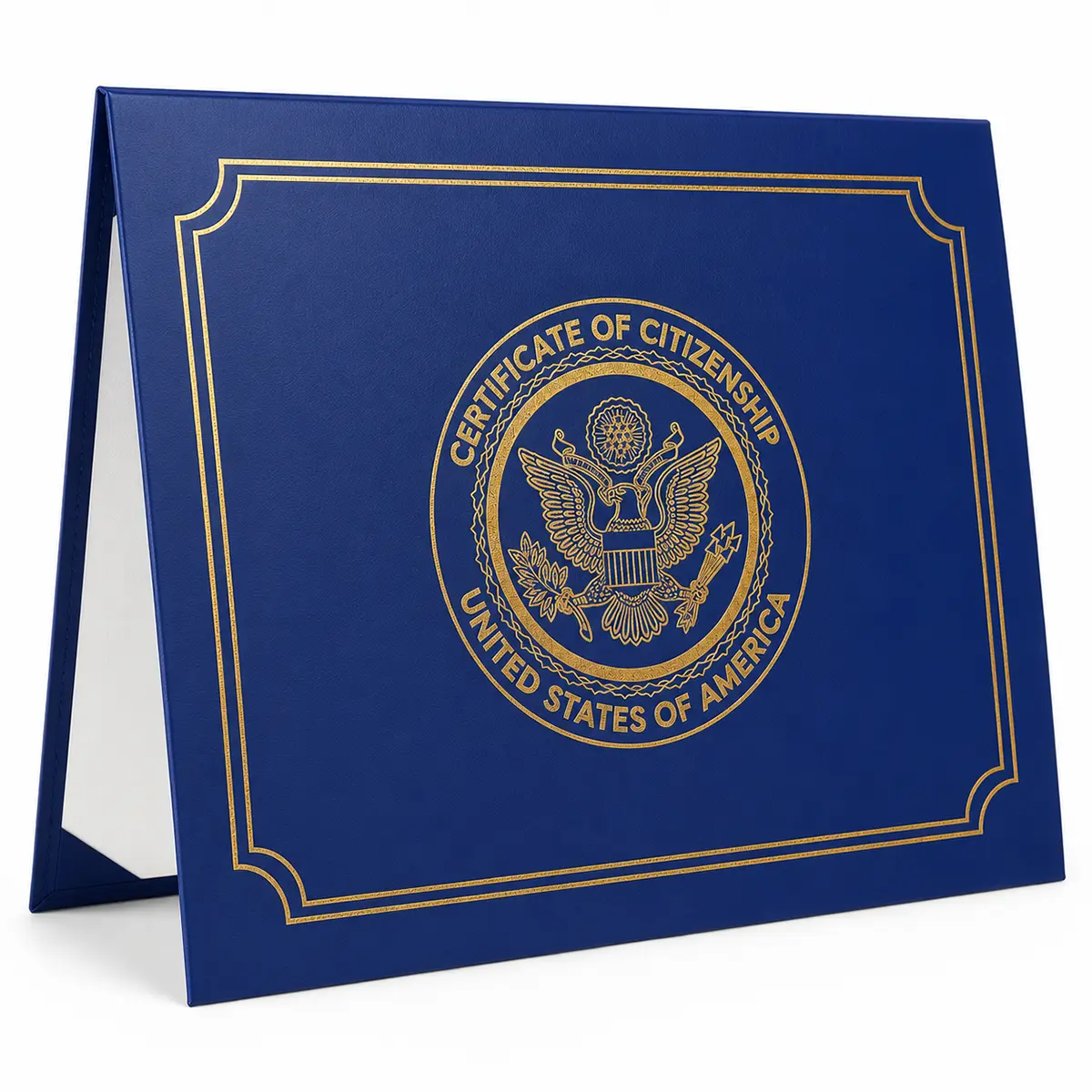 US Citizenship Certificate Holder Navy PU Naturalization Gold Foil Embossed with Padded Protection for 2026-2018 Certificates, Standard Size,passport holder Protector