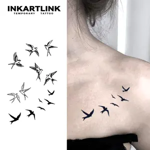 INKARTLINK Tattoo Tech, 2 Sheets Extra-Large Semi Permanent Tattoo, Adult Art Design Temporary Tattoos, Lasts 1-2 Weeks, Waterproof, Realistic Look, No Adhesive, No Reflection (Swallow Design)