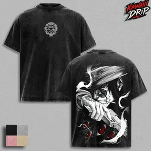 Alucard Hellsing Vintage Washed Anime T-Shirt | Oversized Boxy Fit | Heavyweight Cotton Graphic Tee | Unisex Streetwear Daily Wear | Gift for Anime Fans 2AA