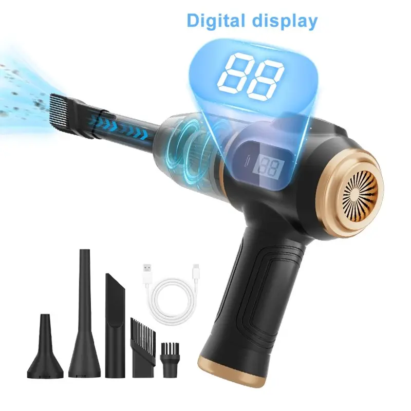 2-in-1 Dual Mode Portable Handheld Air Duster and Vacuum - Cordless USB Charge Cleaner with Digital Screen, Multi-Nozzle Kit for Electronics, Home