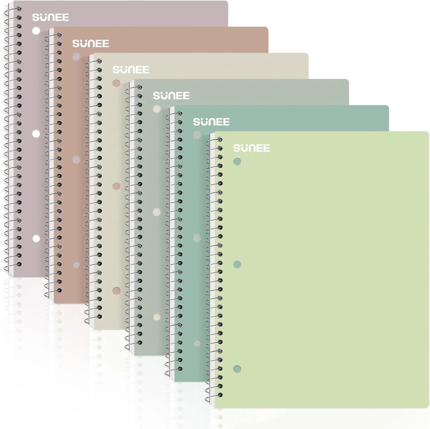 SUNEE Spiral Notebooks, 6 Pack, 1-Subject, College Ruled Paper, 8" x 10-1/2", 70 Sheets per Notebook, Assorted Aesthetic Colors Spiral Notebooks for School