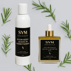 SYM Organics Ayurvedic Leave-in Conditioner 8oz & Ayurvedic Hair Growth Oil 4oz set for with Love Hair Care Natural Hair Care Hydrating Hair Care