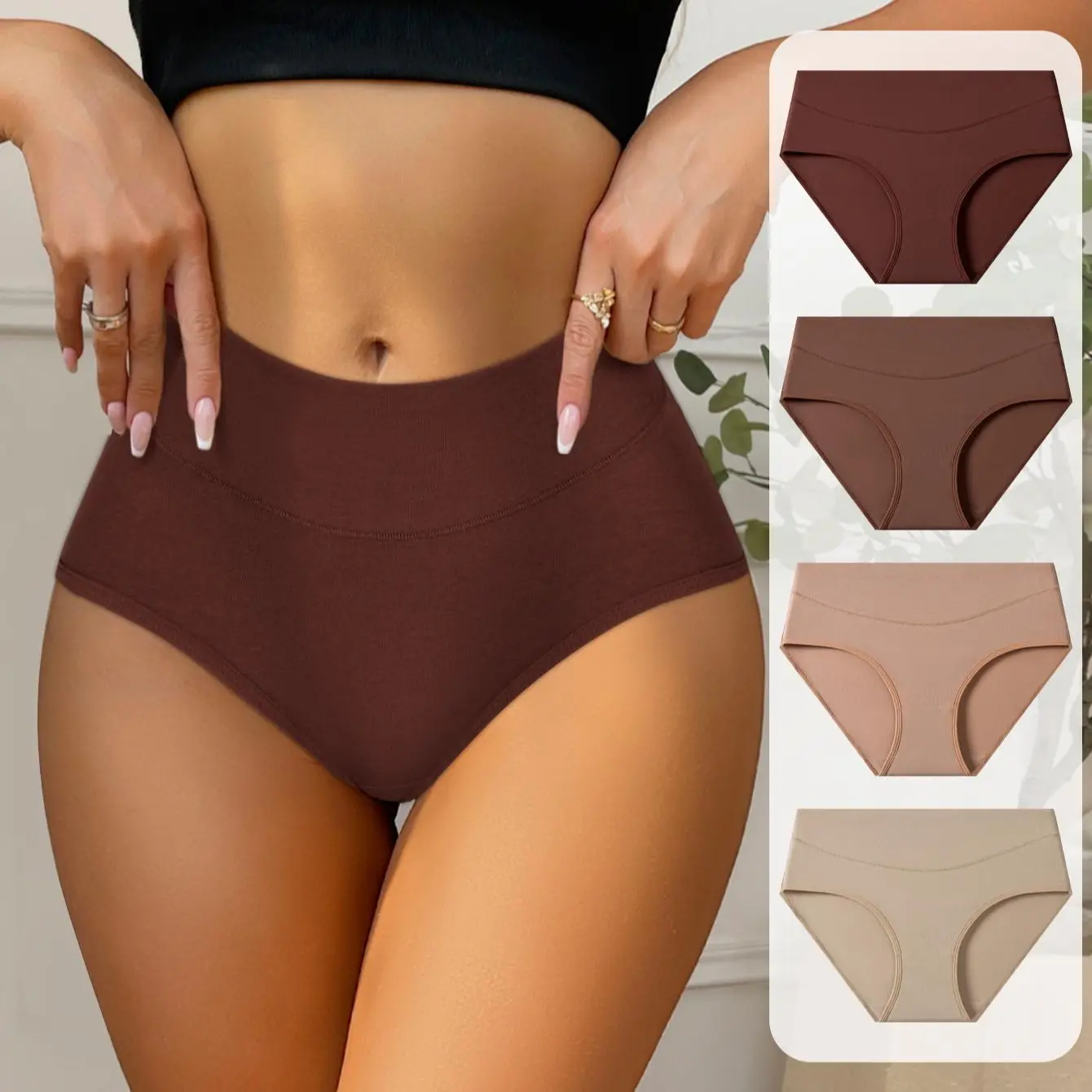 HOTCOM Women’s Workout-Ready Seamless High-Waist Bikini Panties – Light Fabric No-Show Womenswear (4-Pack)