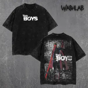 Retro The Boy Season 5 - Homelander V3 Graphic Tee Washed – Double Sided Print Oversized Acid-Washed Heavyweight Cotton T-Shirt – Unisex Comics Tee, Perfect Gift for Comic Fans and Lovers Menswear Tops