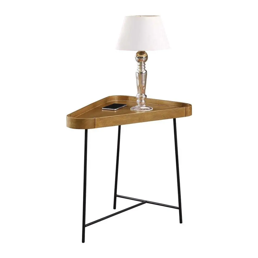 Modern Driftwood Triangle End Table with Hairpin Legs - Metal Base Frame Indoor Accent Table