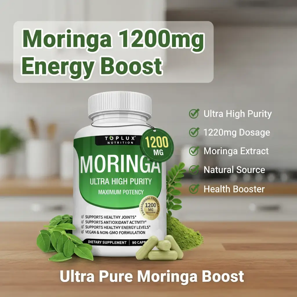 Moringa Vitamin Supplement, 1200mg Ultra High Purity, for Low Energy Support