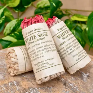 Down To Earth Rope Incense White Sage - 3.5 Inch Solid Scented Aroma for Serene Atmosphere - Export Quality Hand Made in Nepal