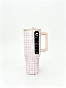 HydroJug 40oz Cute Pink Plaid Gingham Drinkware Flask, Leak-Proof Stainless Steel Insulated Travel Tumbler, Keeps Drinks Cold 24H, Flasks Drinkware Portable Mug Water Bottles Bottled Stylish