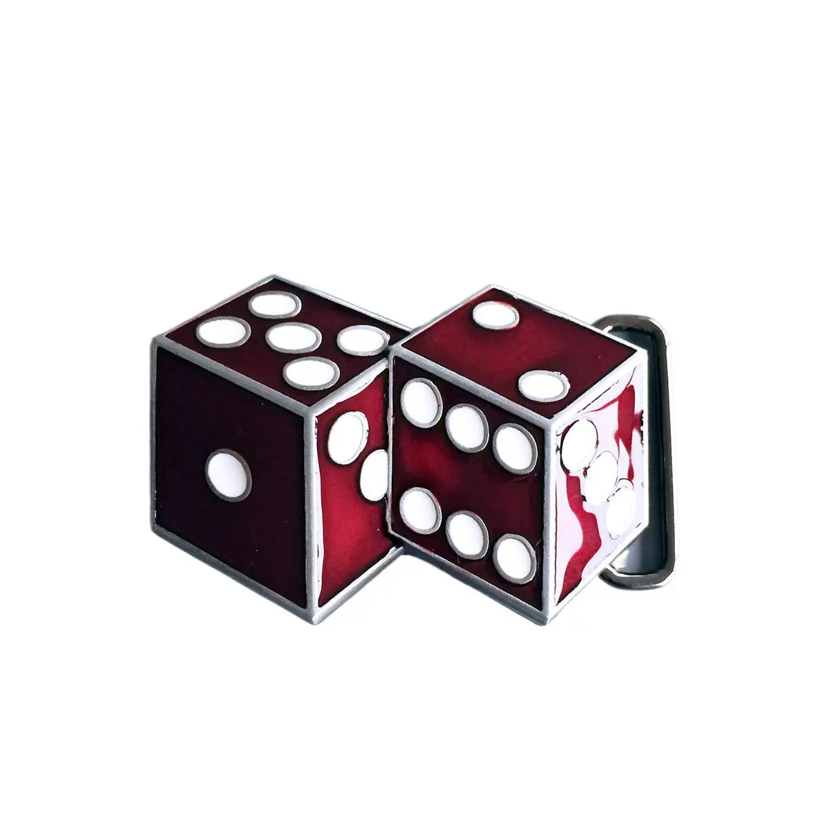 Vintage Red Enamel Dices Casino Gamble Metallic Belt Buckle, Fashion Clothes Accessory for Belt Wearers, Metallic Buckle