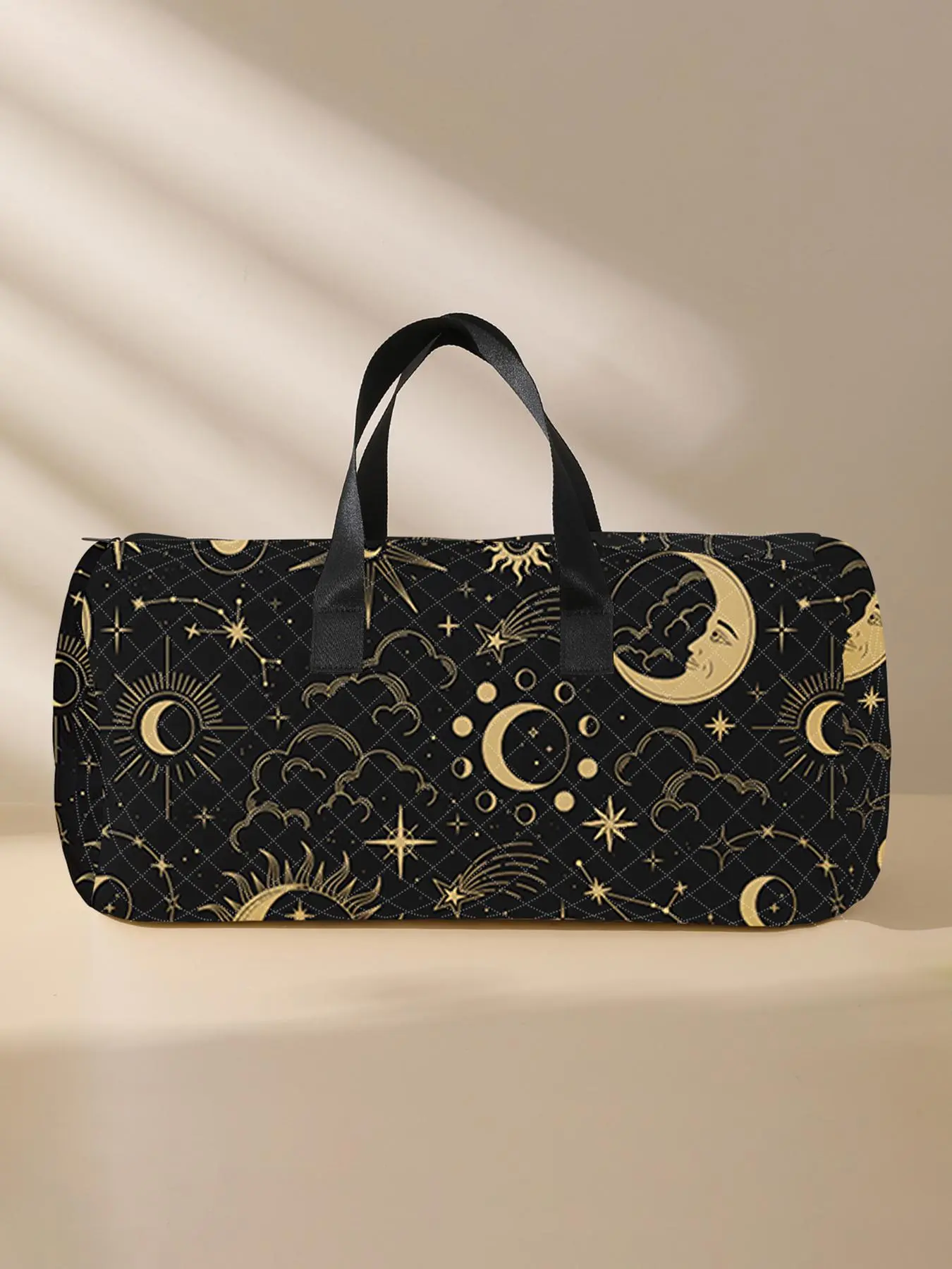 Quilted Starry Moon Sky Pattern Tote Bag, Large Capacity Travel Duffel Bags with Shoe Storage, Portable Overnight Duffel Bag, Fashionable Travel Bag for Women & Men, Travel Lightweight Bag, Travel Essentials Bag, Quilted Weekender Bag, Duffle Travel Bag