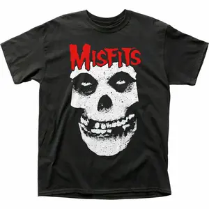 Misfits Red Logo T Shirt Mens Licensed Rock N Roll Music Skull Tee New Black