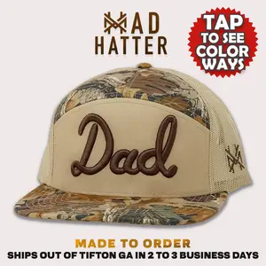 Dad | By The Mad Hatter Co. An Embroidered Snapback Adjustable (Up To A Size 8 Head) Premium Mens Trucker Hat