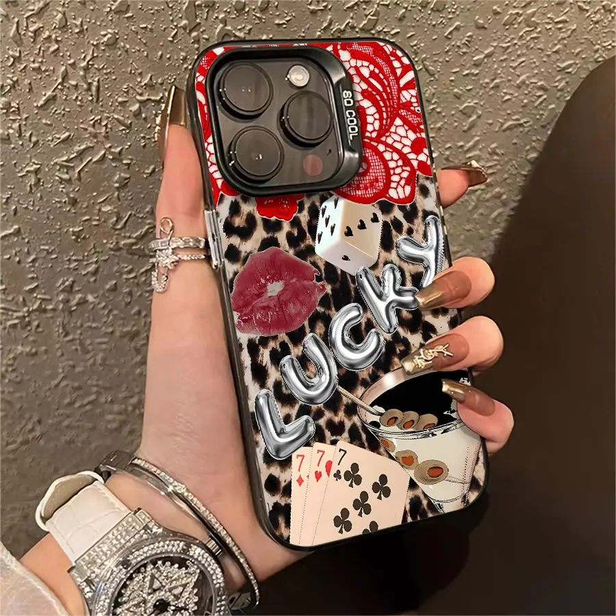 Compatible with Apple iPhone 17 16 15 14 13 12 11 PRO MAX PLUS,AIR and iPhone XR XS MAX 7 8Plus 16E SE.Leopard print poker dice lucky pattern phone case, Shockproof, retro, stylish, and cute – an ideal gift for friends or loved ones.
