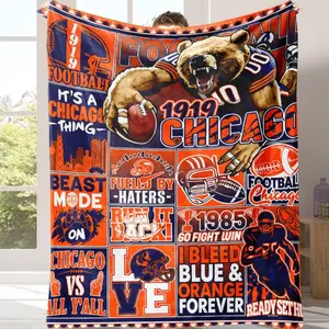 Chicago Bear Football Fan Flannel Blanket A Warm Nap Blanket Soft Warm Retro Style with Team Player Art Franchise History All-Season Throw for Sofa Bed Office Travel Perfect Gift for Men Women,A Gift Suitable for Fans, Friends and Children