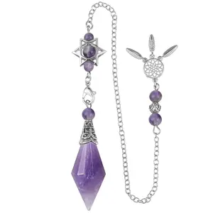 Natural Stone Crystal Healing Reiki Pendulum 12 Facet Point Pendant Catcher Dream Hexagram Charm Wicca for Dowsing Divination