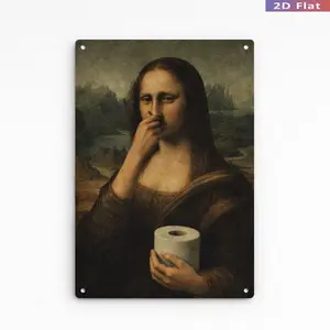 Mona Lisa Bathroom Metal Sign Funny Vintage Toilet Wall Decor Nose Pinching Stink Humor Da Vinci Inspired Rustic Metal Plaque 8*12 inch