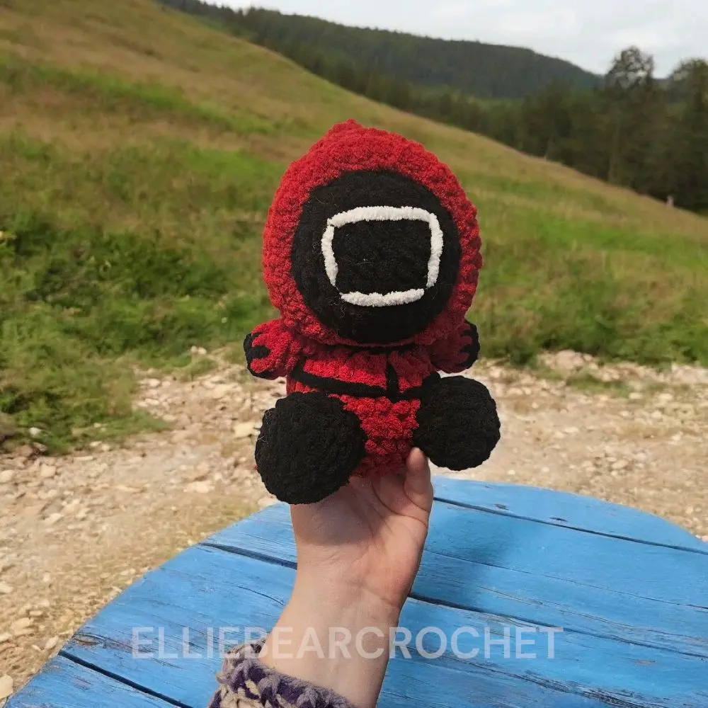 Elliebearcrochet Amigurumi Crochet Guard Plushie Red and Black Hooded Design