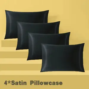4-Piece Satin Pillowcase Set, Soft Breathable Polyester Silk-Like Solid Color, Christmas Gift Set, Home Decor Accessories, Silky Satin Bedding