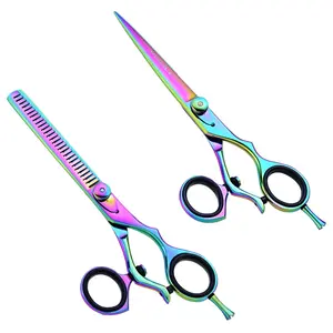 Professional Rainbow Swivel Thumb Barber Shear Set - Rainbow