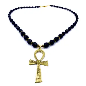 Nubian Luxuries Brand Egyptian Ankh Necklace for Men or Women with Handmade Beaded Design, Includes Ankh Cross, Unique Kemetic Jewelry Gift