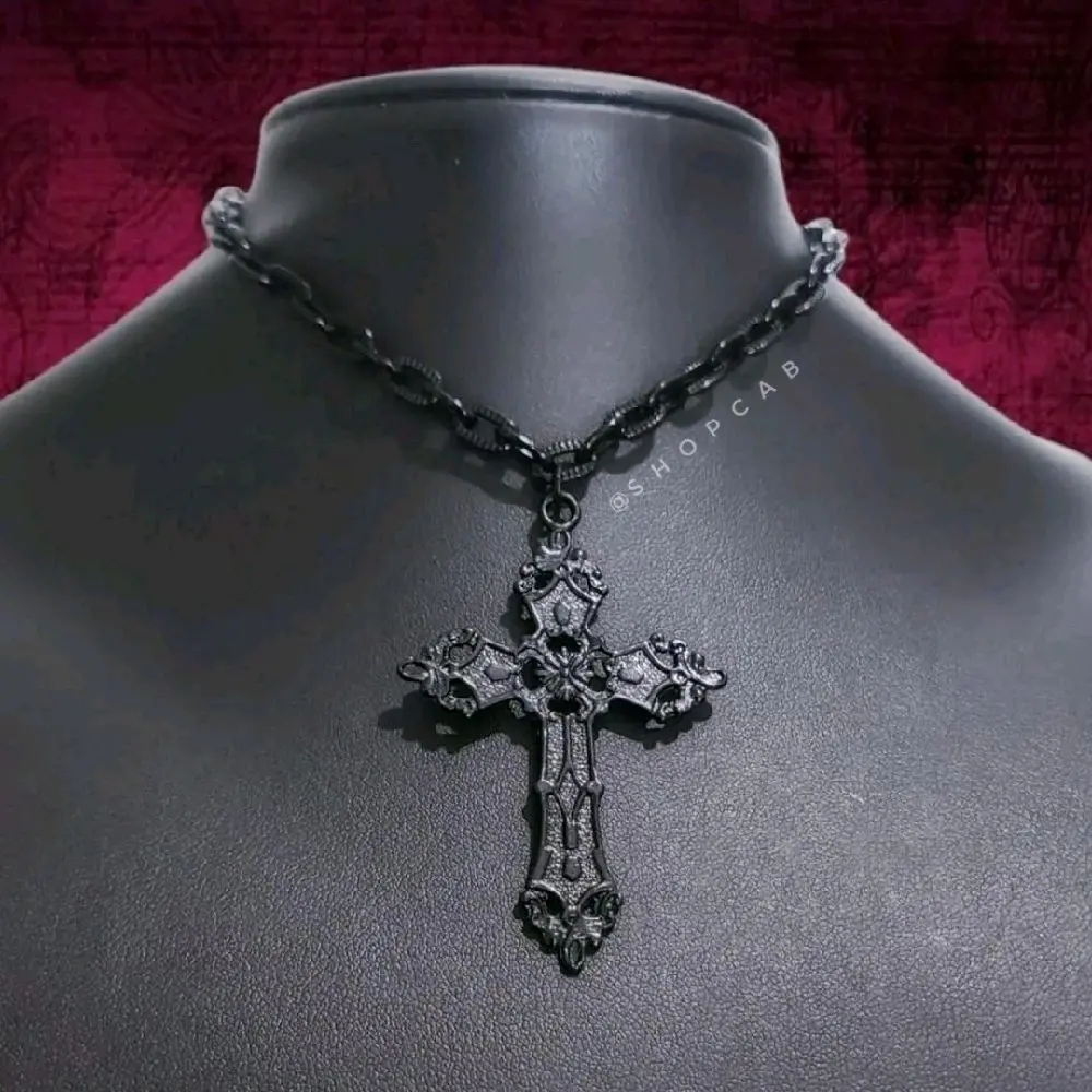 Black Gothic Cross Pendant Choker 021-CC