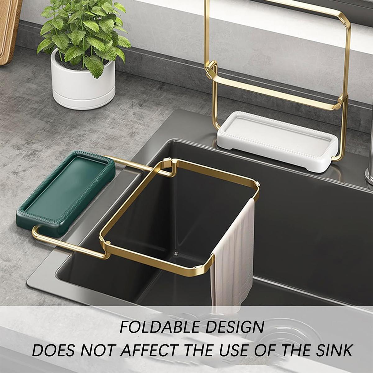 White Foldable Kitchen Sink Filter Basket, Rotatable Drain Strainer with 100 Disposable Mesh Bags, Food Catcher Gadget