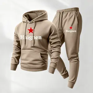 Men's vintage print hooded sweatshirt and drawstring sweatpants set, men's clothing, casual long-sleeved hooded jacket and pants, suitable for autumn and winter wear, men's everyday wear, indoor and outdoor sportswear, tracksuit.