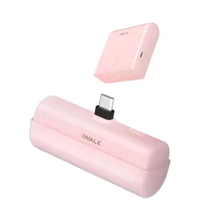 iWALK 13500mAh Compact Power Bank USB-C In & Out Portable Charger with Charging Case Compatible with iPhone 16/15 Series iPad AirPods Samsung Galaxy Google Pixel Pink Cable Connector