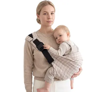 Khaki Houndstooth Baby Sling Carrier in Cotton Linen with Padded Leg Support