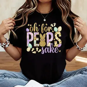 Easter Bunny Cotton T Shirt Women's Casual Round Neck Short Sleeve Summer Top Machine Washable Fun Holiday Wear Graphic Tee for Easter Party Unique Funny Easter Slogan Tee