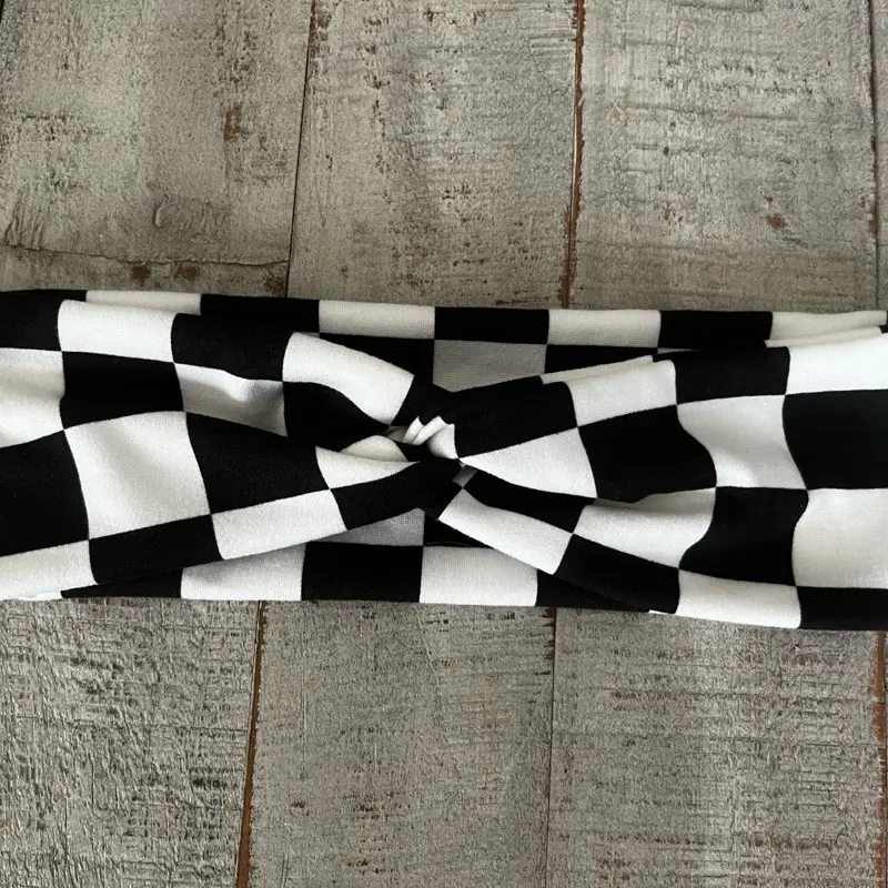 Black Checkerboard Knotted Headband