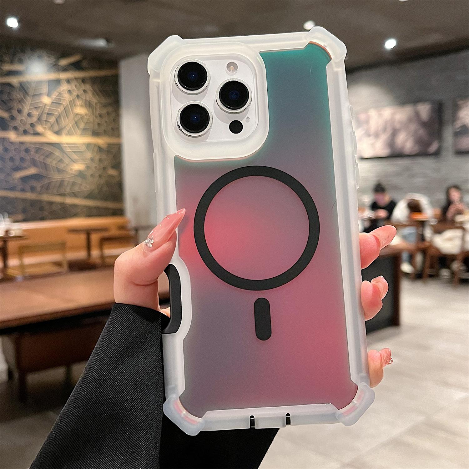 Luxury Color Changing Laser Case for iPhone 17 Air 16 15 14 13 Pro Max Iridescent Gradient Magnetic Phone Case Shockproof Heavy Duty Protective Cover for Women Men