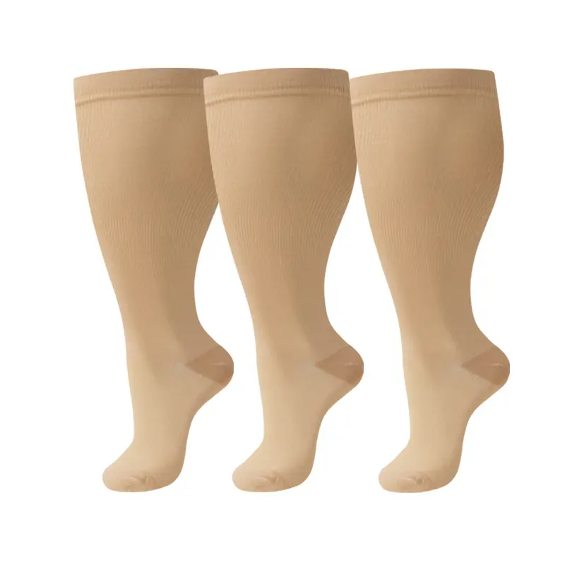 Women's Solid-Color Compression Short Socks (3-Pack) - Compression Stockings, Adults, Calf High, All Season, Loose Ankle, Breathable, Soft, High-Elasticity, Lower Leg Support, Sweat-Wicking, For Athletic Recovery, Body Shaping, Exercise & Daily Wear